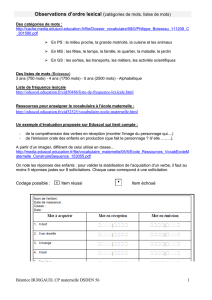 Observations d`ordre lexical (catégories de mots, listes de mots)