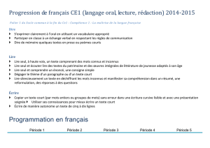 Progression de français CE1 (langage oral, lecture, rédaction) 2014