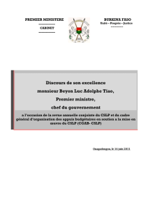 Discours de son excellence - Premier Ministère du Burkina Faso