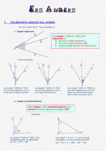 I Vocabulaire associé aux angles Revoir le cours de 6ème sur les