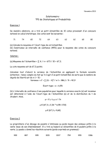 Novembre 2013 Solutionnaire : TP3 de Statistiques et Probabilités