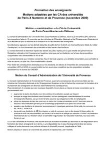 Motions adoptées par les CA des universités de Paris X Nanterre et