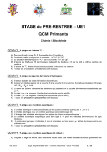 STAGE de PRE-RENTREE – UE1 QCM Primants Chimie / Biochimie