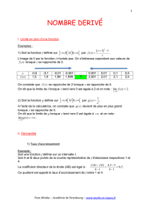 1 NOMBRE DERIVÉ I. Limite en zéro d`une fonction Exemples : 1