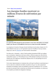 Les énergies fossiles reçoivent 10 millions d`euros de subvention