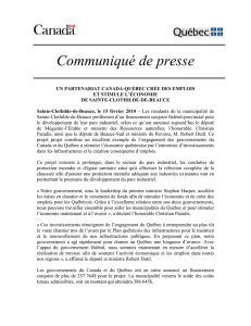 News Release - Sainte-Clotilde-de