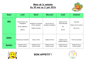 Menu de la semaine du 31 août au 4 septembre