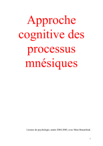 Approche cognitive des processus mnésiques