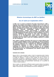 Mission économique du BEP au Québec Du 27 août au 6 septembre