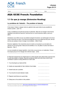 AQA GCSE French: Foundation 1.1 Ce que je mange (Extension