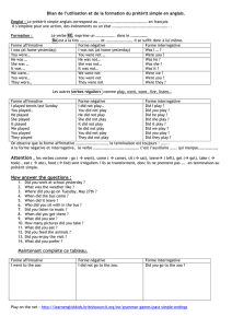 Bilan de l`utilisation et de la formation du prétérit simple en anglais