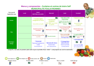 Plan alimentaire 5 composantes - Scolaires et centres de loisirs