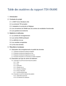 Table des matières du rapport TDI-INAMI Introduction Contexte du