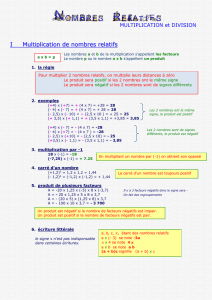 MULTIPLICATION et DIVISION I Multiplication de nombres relatifs