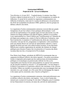 Communiqué MÉPACQ Projet de loi 56 – Loi sur le lobbyisme Trois