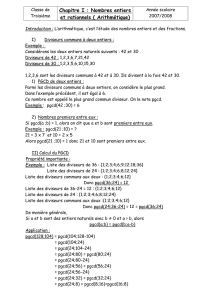 Chapitre I : Nombres entiers et rationnels ( Arithmétique)