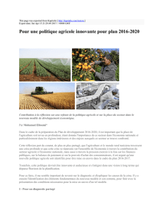 Pour une politique agricole innovante pour plan 2016-2020