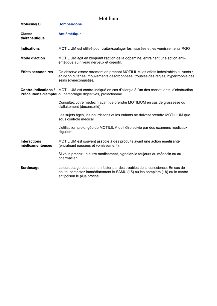 Domperidone effets secondaires