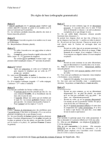 Fiche brevet n° Dix règles de base (orthographe grammaticale