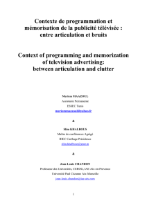 Contexte de programmation et m&eacute;morisation de la publicit&eacute;