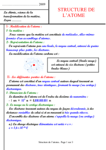 STRUCTURE DE L`ATOME I- Modélisation de l`atome : 1