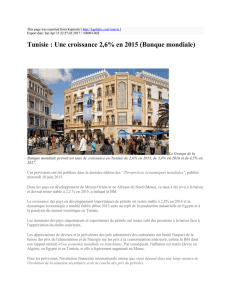 Tunisie : Une croissance 2,6% en 2015 (Banque mondiale)
