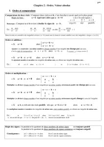 Chapitre 2 : Ordre. Valeur absolue