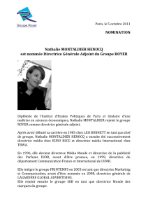 Paris, le 5 octobre 2011 NOMINATION Nathalie MONTALDIER