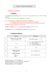 Chapitre 9 : Equations et Inéquations