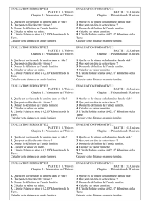 EVALUATION FORMATIVE 2 PARTIE 1 : L`Univers Chapitre 1