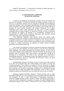 1 Gentet D., Maucourant J., « La question de la monnaie en Egypte