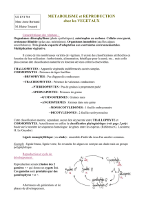 METABOLISME et REPRODUCTION chez les VEGETAUX