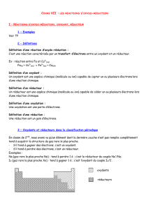 I – Réactions d`oxydo-réduction, oxydant, réducteur