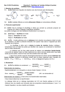 Exercice II : Synthèse de l`acétate d`éthyle (5 points)