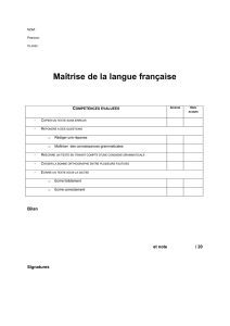 NOM : Prénom : Classe : Maîtrise de la langue française