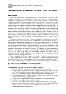 Quel est l`intérêt, actuellement, de lutter contre l`inflation