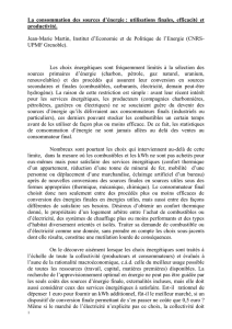 La consommation des sources d`énergie : utilisations finales