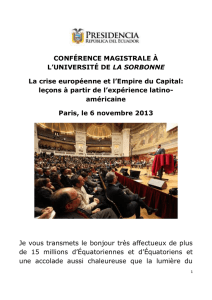 CONFÉRENCE MAGISTRALE À L`UNIVERSITÉ DE LA SORBONNE