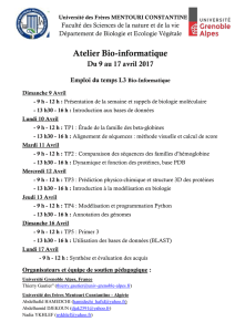 Atelier Bio-informatique Du 9 au 17 avril 2017
