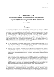 La crise Grecque Inachèvement de la construction