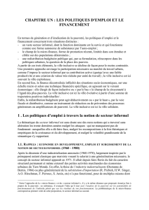 CHAPITRE UN : LES POLITIQUES D`EMPLOI ET LE FINANCEMENT