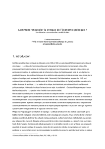 Comment renouveler la critique de l`économie politique