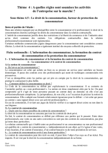 Sous thème 4.5 : Le droit de la consommation, facteur de