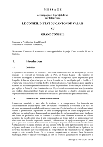 Message accompagnant le projet de loi sur le tourisme