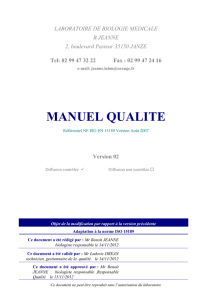 Manuel Qualité - Laboratoire Jeanne