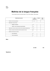 NOM : Prénom : Classe : Maîtrise de la langue française Tous les