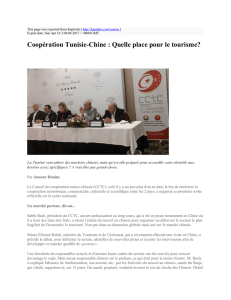 Coopération Tunisie-Chine : Quelle place pour le tourisme?