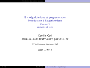 I3 – Algorithmique et programmation Introduction à l