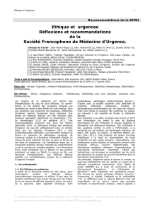 Ethique et urgences Réflexions et recommandations de la