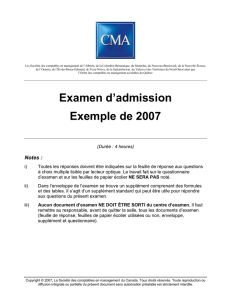Examen d`admission Exemple de 2007